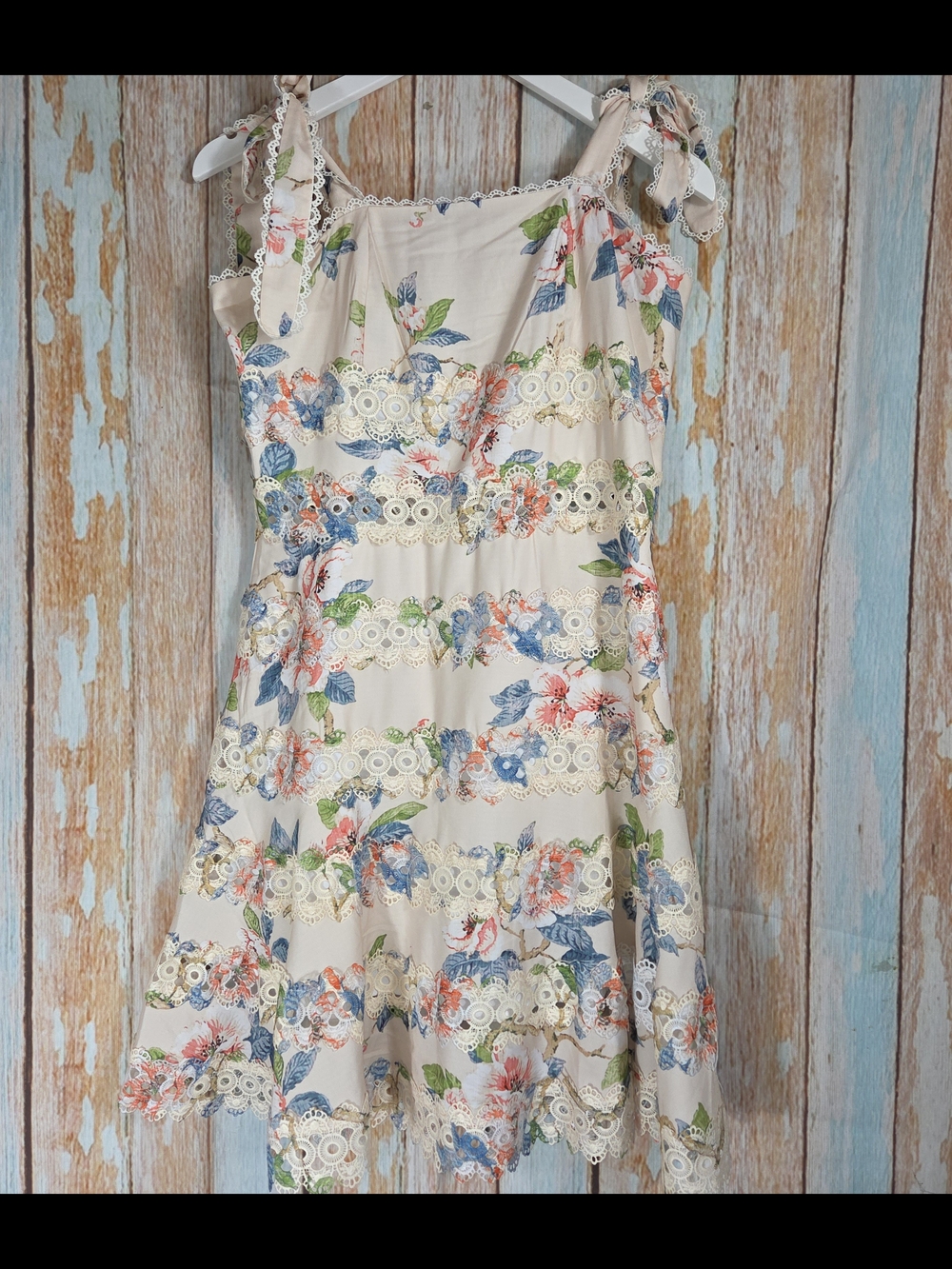 Goodnight Macaroon Peach Dress With A Floral Pattern And Eyelet Lace. Size Xl